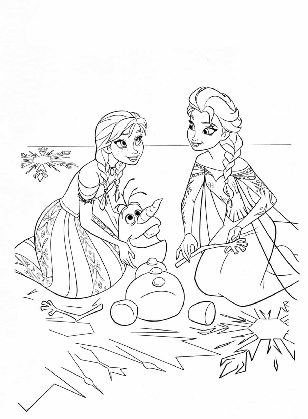 Elsa Anna And Olaf Coloring Page Template