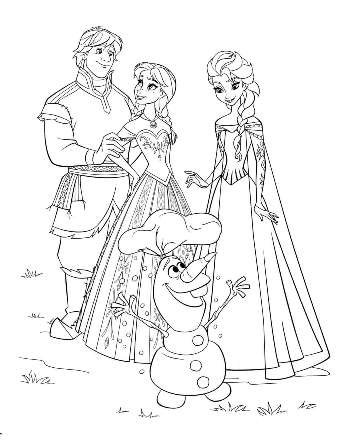 Elsa Anna Kristoff And Olaf Coloring Page Template