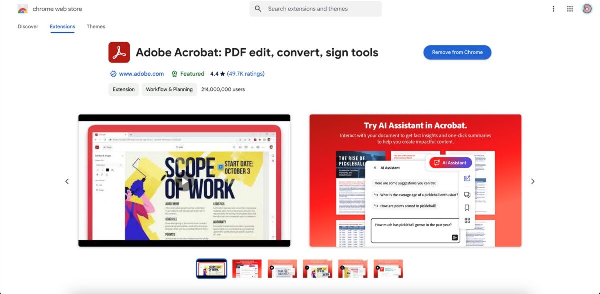 Preview of Adobe PDF Reader Chrome Extension