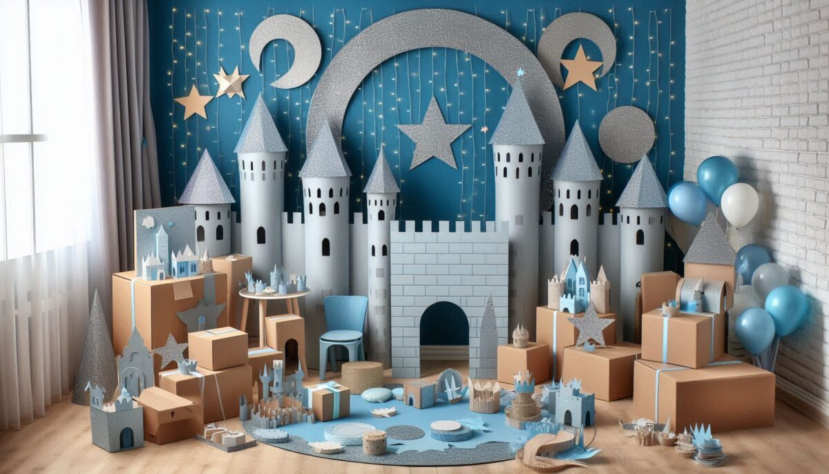 DIY Castle Wall Backdrop made of cardboard