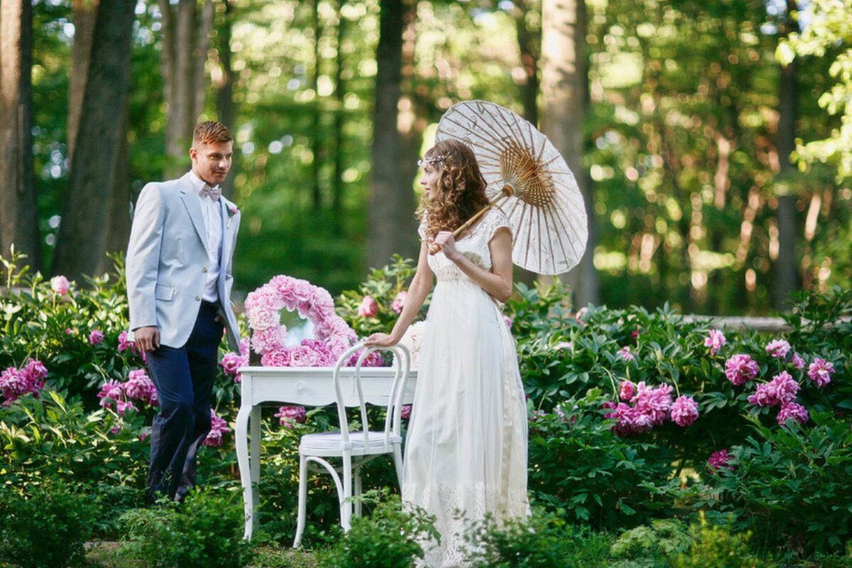 Beautiful Couple in Garden Scenery