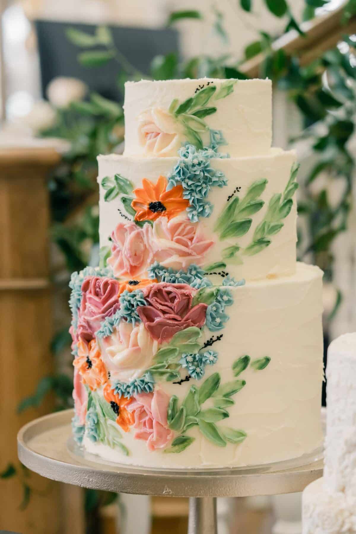 3-Tiered Floral Naked Wedding Cake