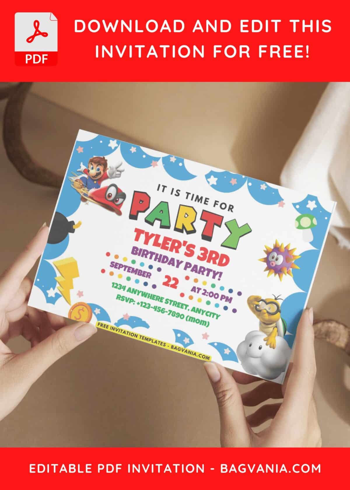 Kids invitation with Super Mario theme