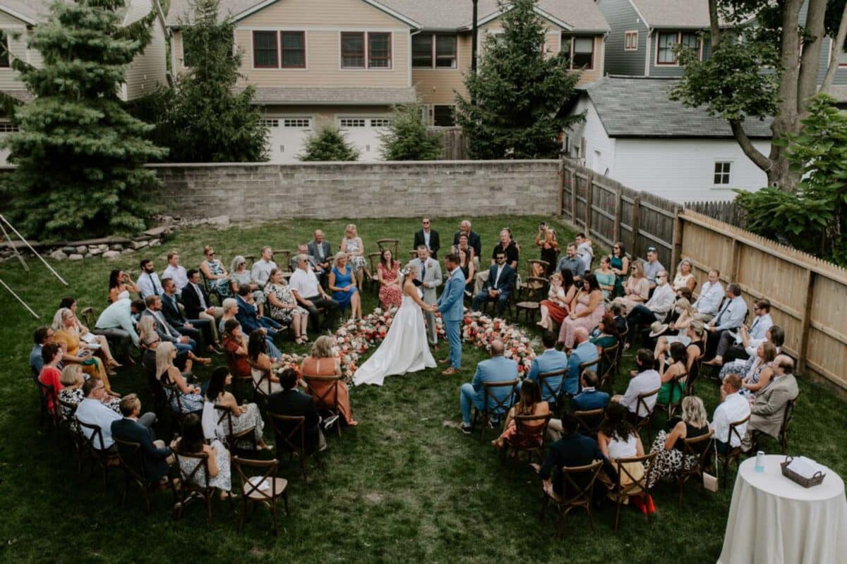 Beautiful Wedding Ceremony Celebrated in Backyard with Family and friends