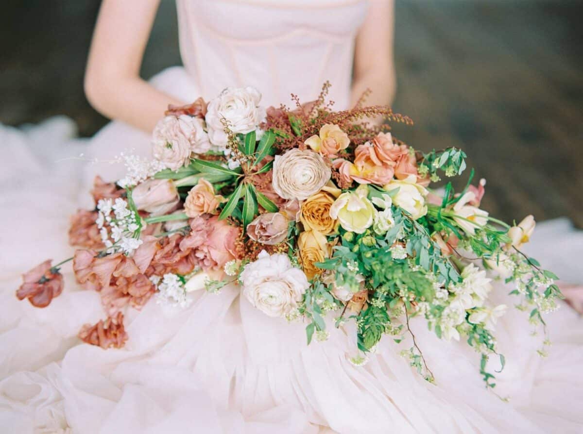 Flower Bouquet made of peony, rose and baby's breath flowers