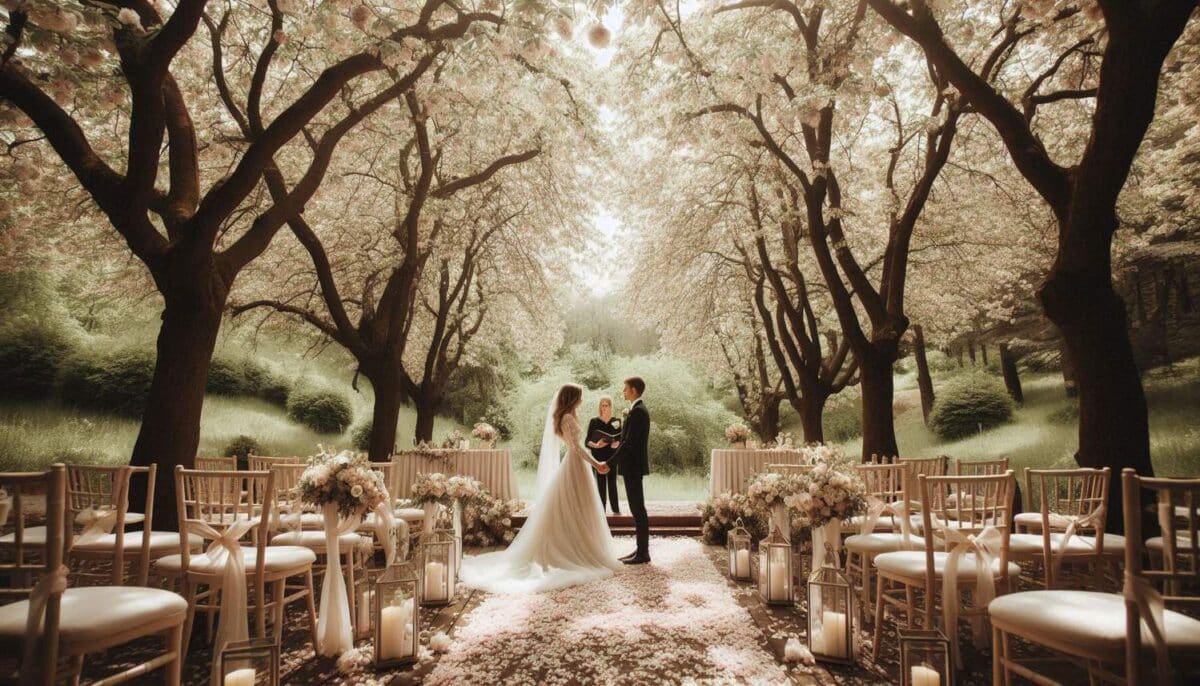 Outdoor Garden Scenery Wedding with Wooden Floral arch