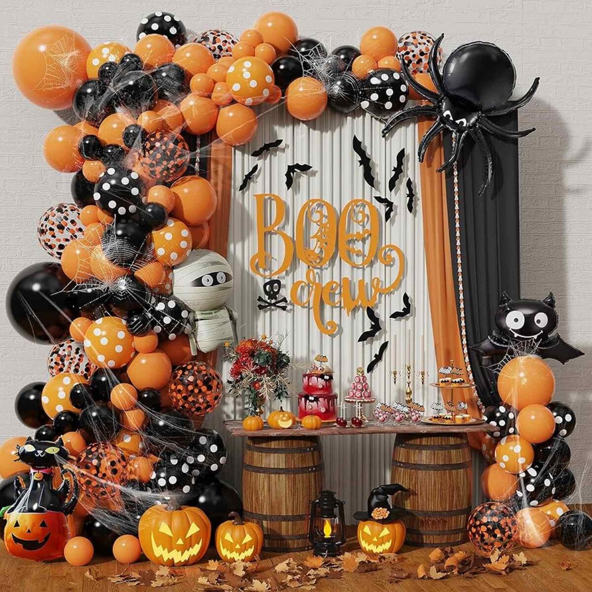 Spooky Halloween Party Decor with Black and Yellow balloon garland