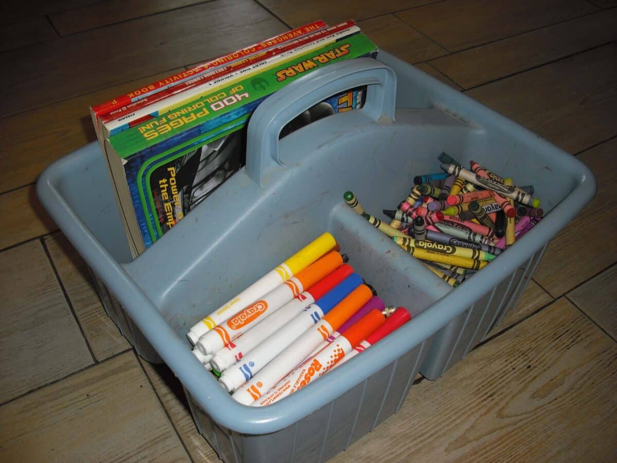 Box full of Crayons, Coloring Pencils and Markers