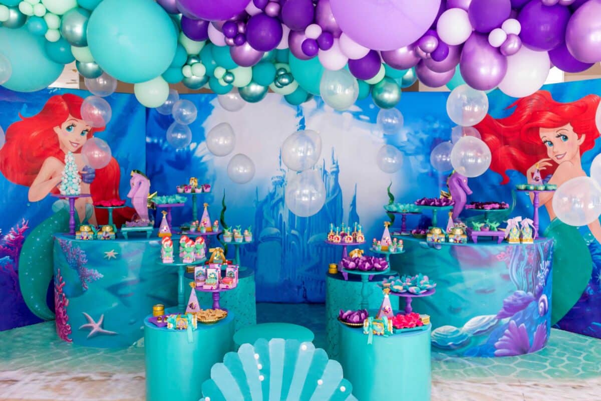 Purple, Pink, Blue, White and Silver Balloon Decor at Ariel the Little Mermaid Birthday Party