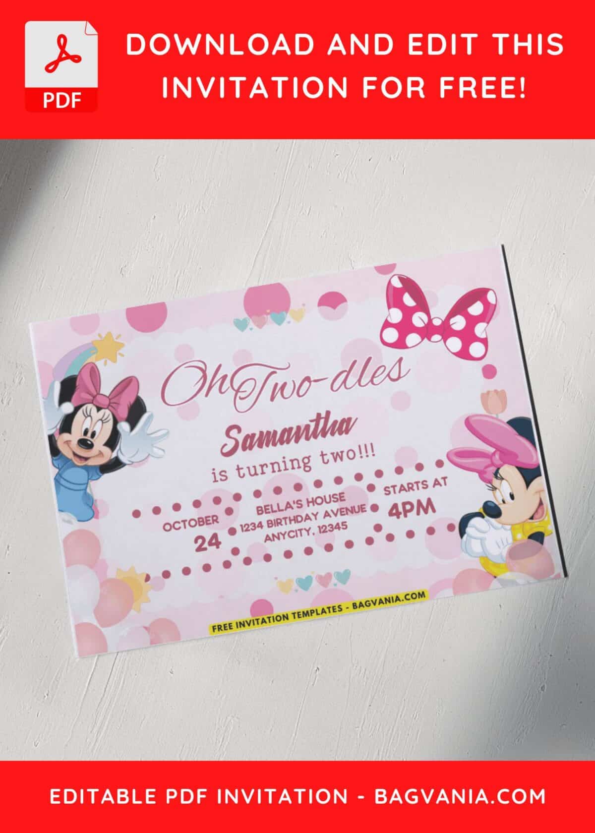 Cute Minnie In Pink Dress Birthday Invitation