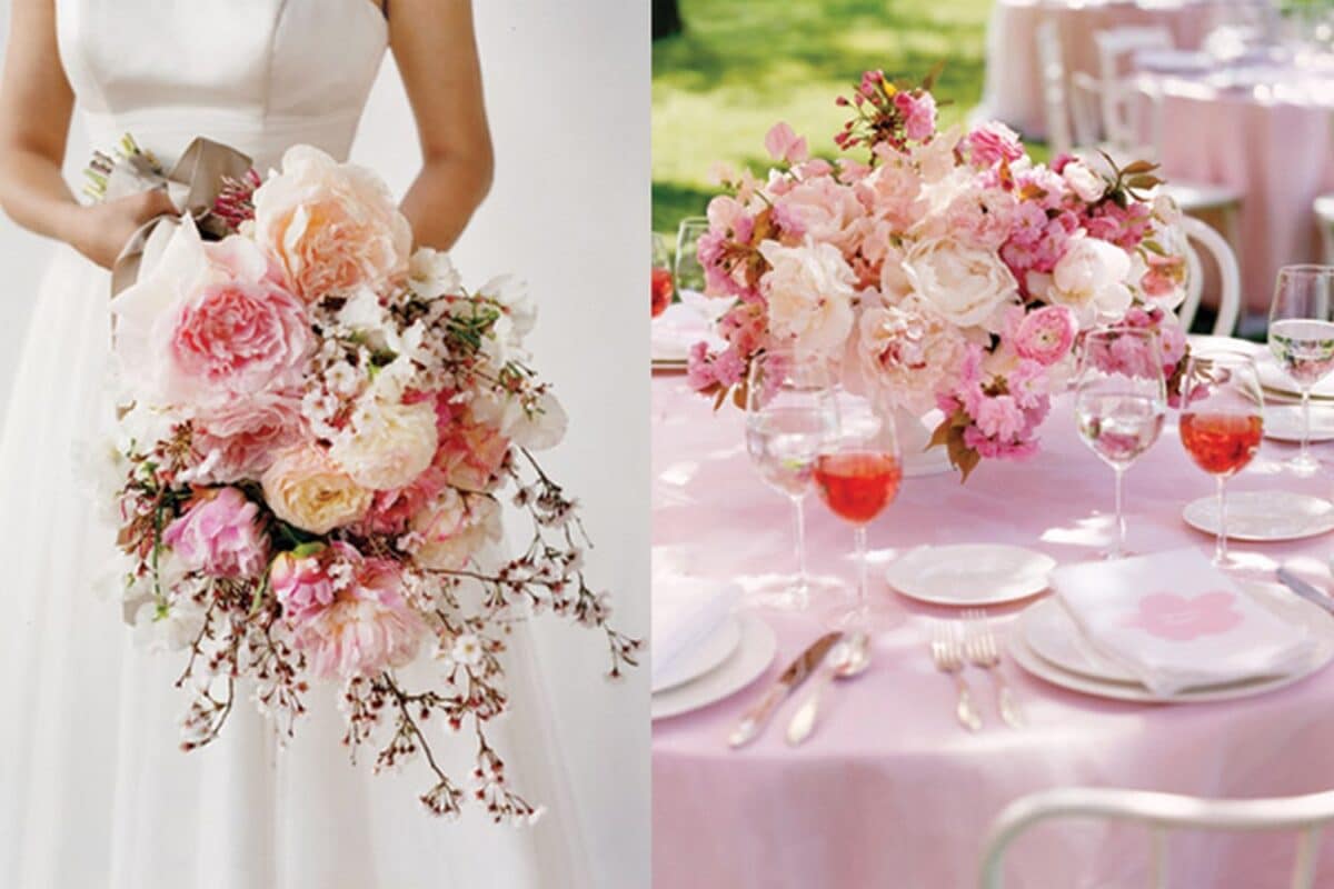 Gorgeous Sakura and baby's breath flower bouquet and centerpiece