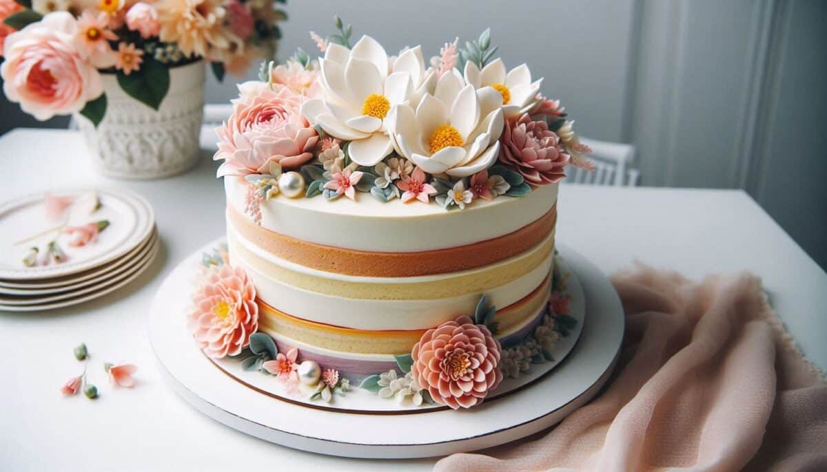 Stunning wedding cake with edible Magnolia flower made of sugar