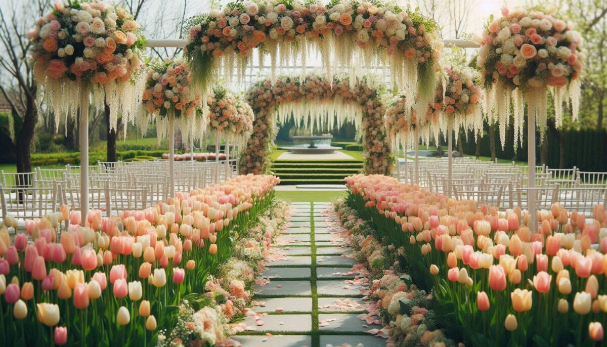 Outdoor Garden Wedding with tulip runner