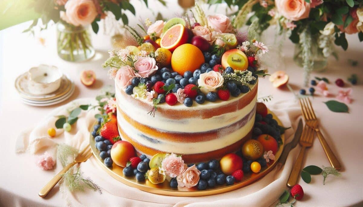 Semi Naked wedding cake with edible sugar flowers