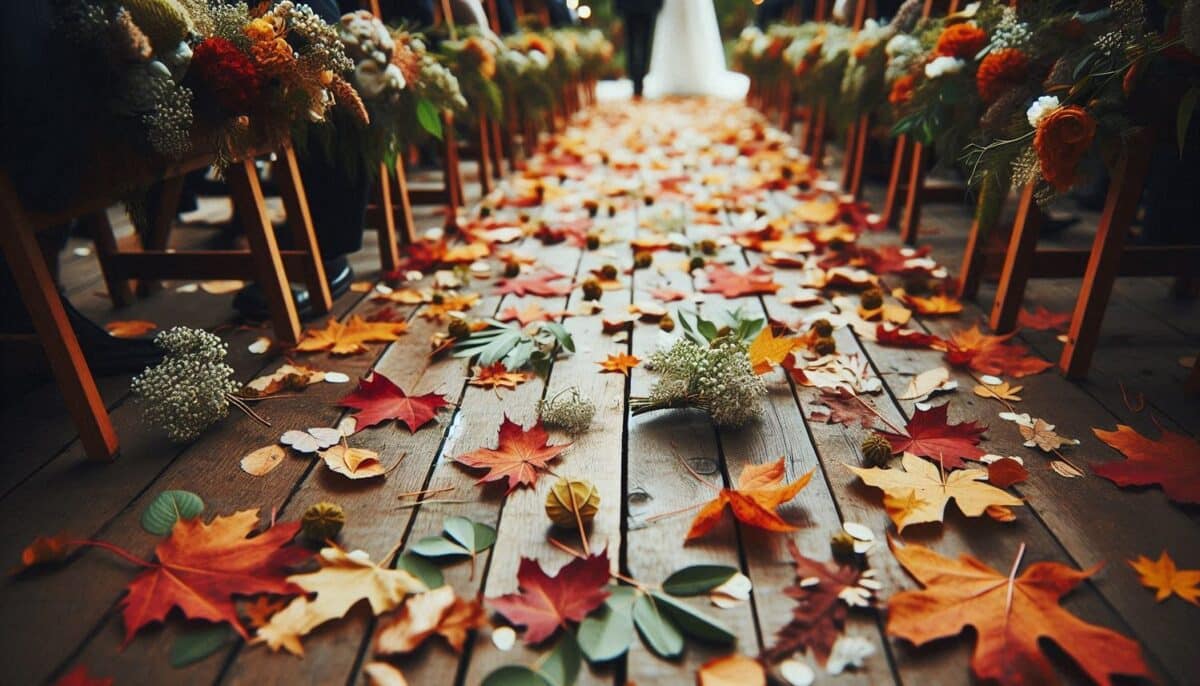 Falling maple leaves aisle runner