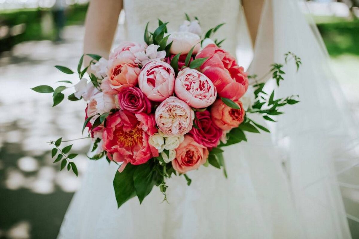 Peony and tulip flower bouquet