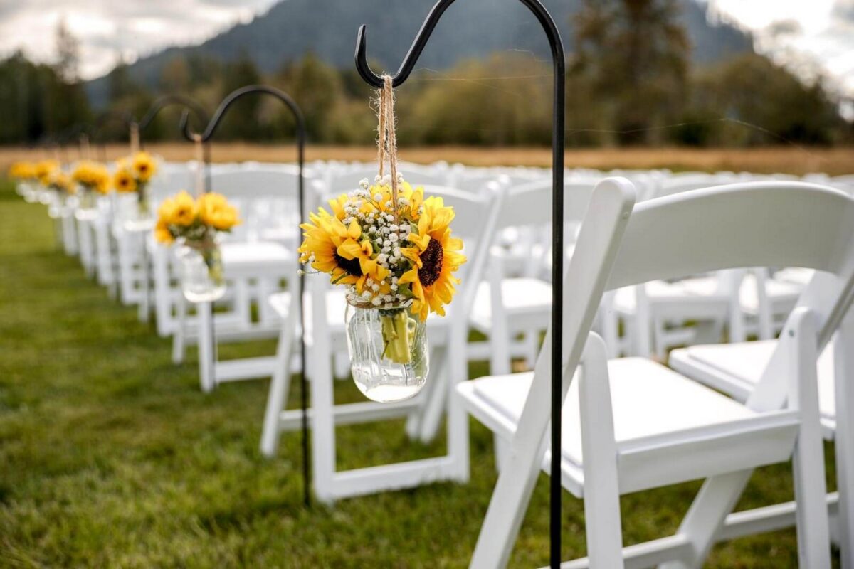 Gorgeous Sunflower Wedding with White Table And Sunflower Runner