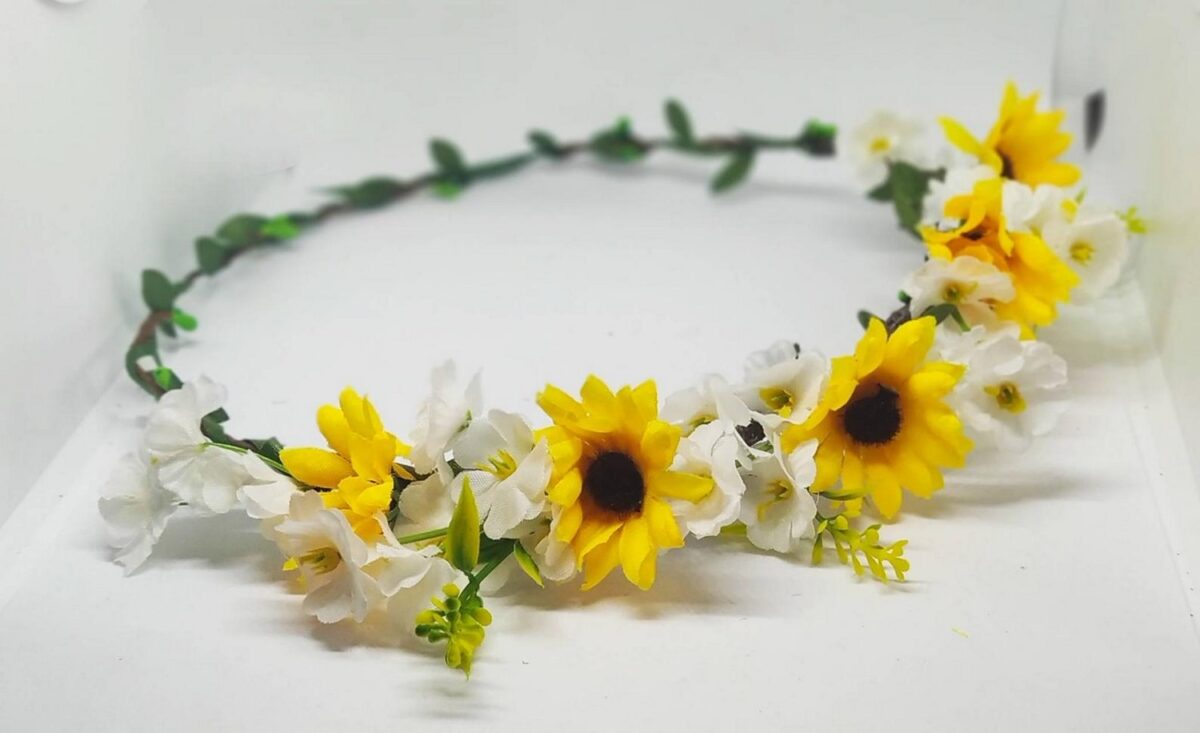 Chrysanthemum, Baby's Breath and Sunflower flower crown