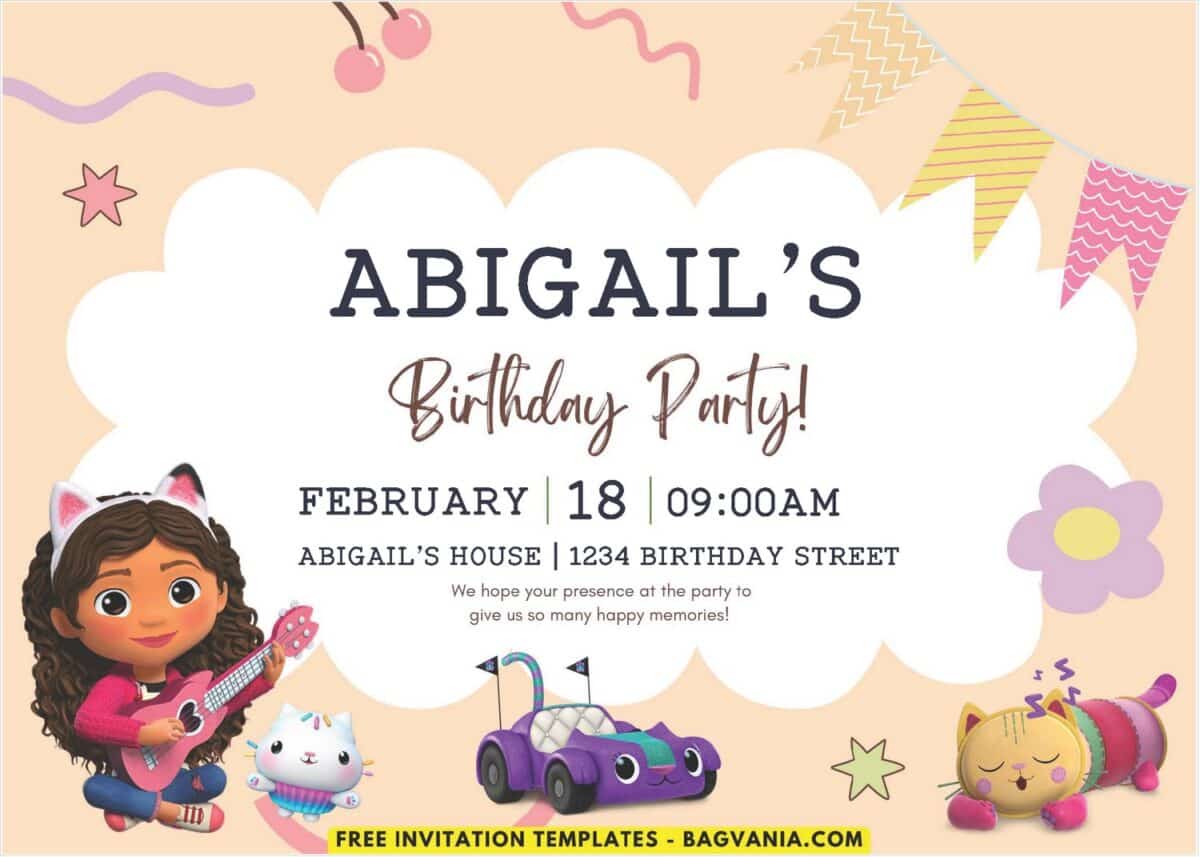 Gabby And Pillowcat Birthday Invitation 