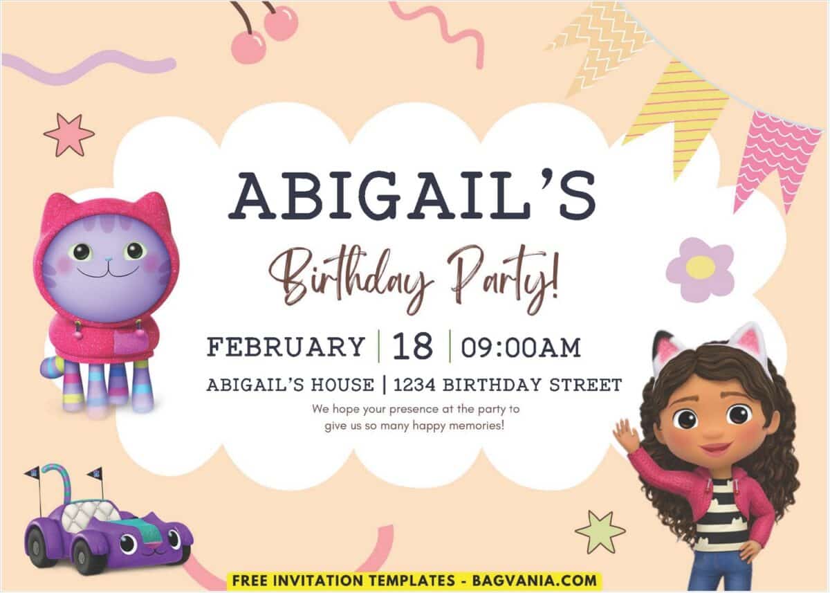 Gabby Dollhouse Birthday Invitation 