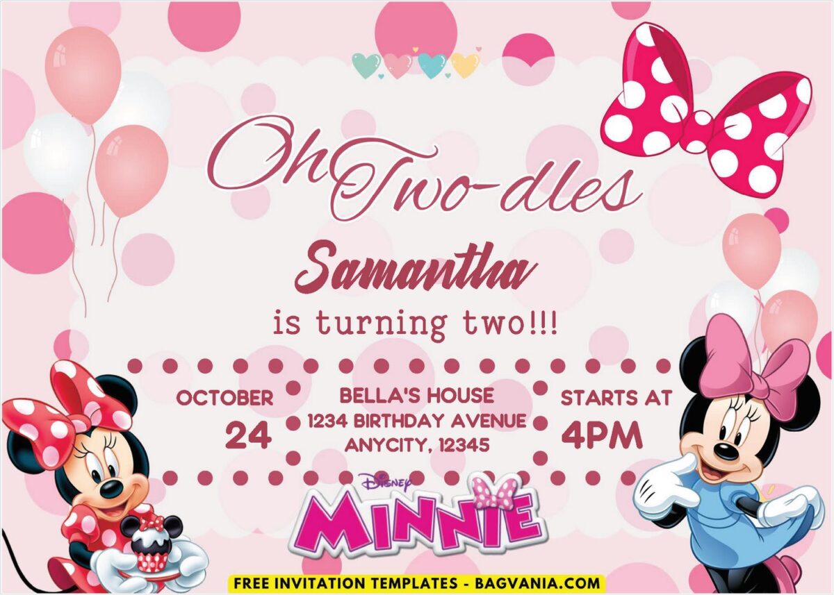 Bow Tie Minnie Mouse Birthday Invitation