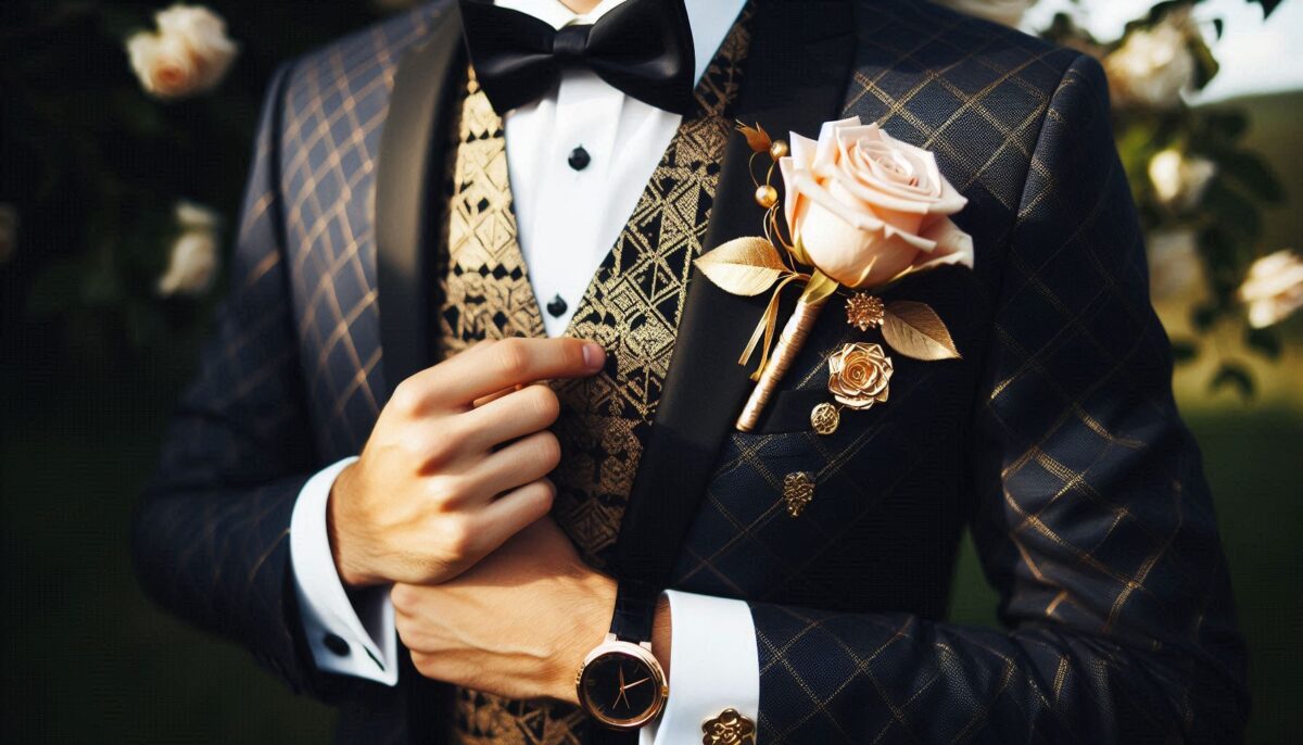 Gold geometric Groom attire