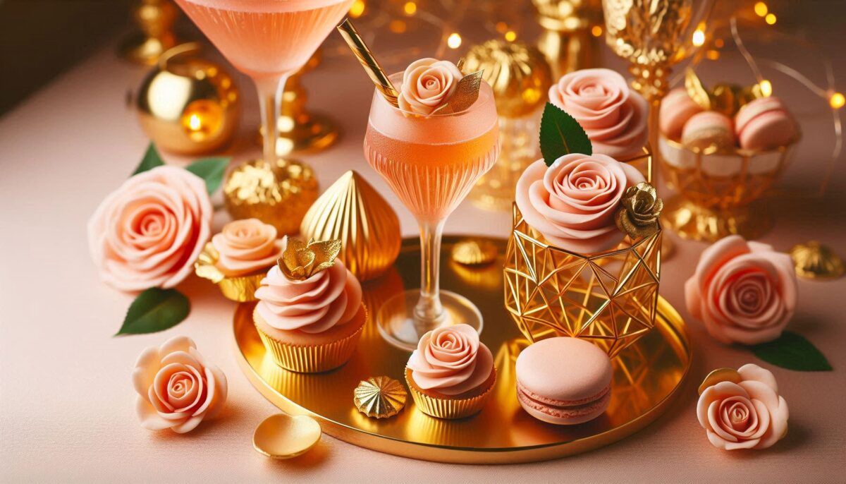 Mini rose-shaped pastries or gold-dusted macarons