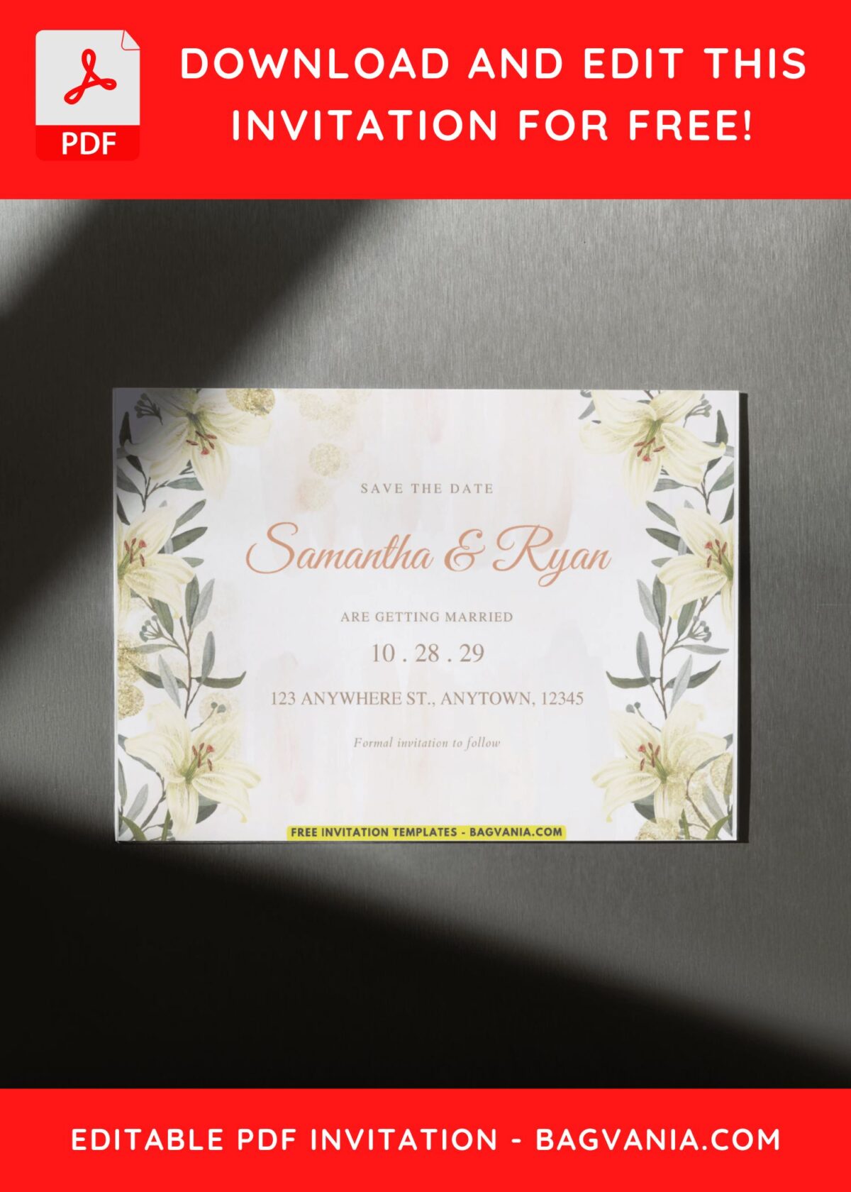 lily and greenery wedding invitation