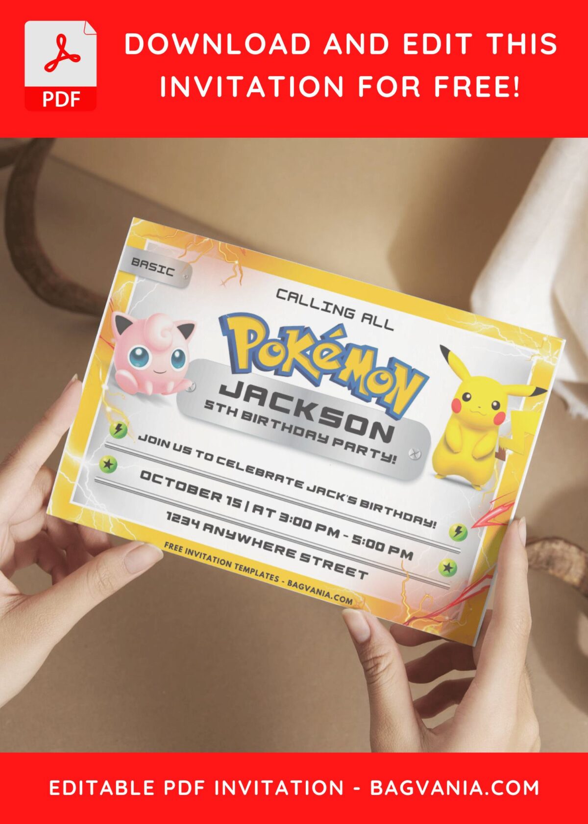 Pokemon Card - Pikachu and Jigglypuff Birthday Invitation 