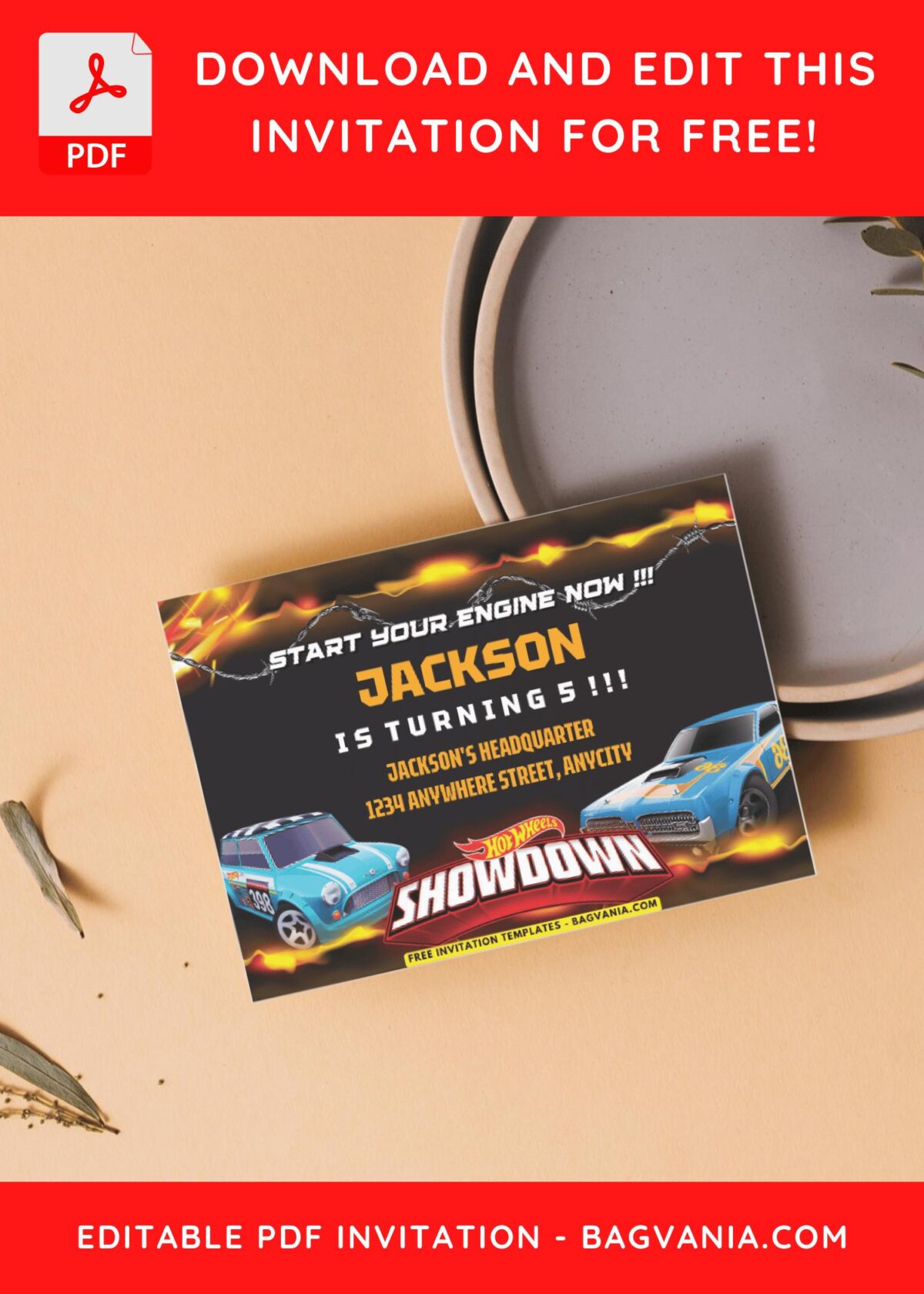 Fiery Hot Wheels Birthday Invitation 