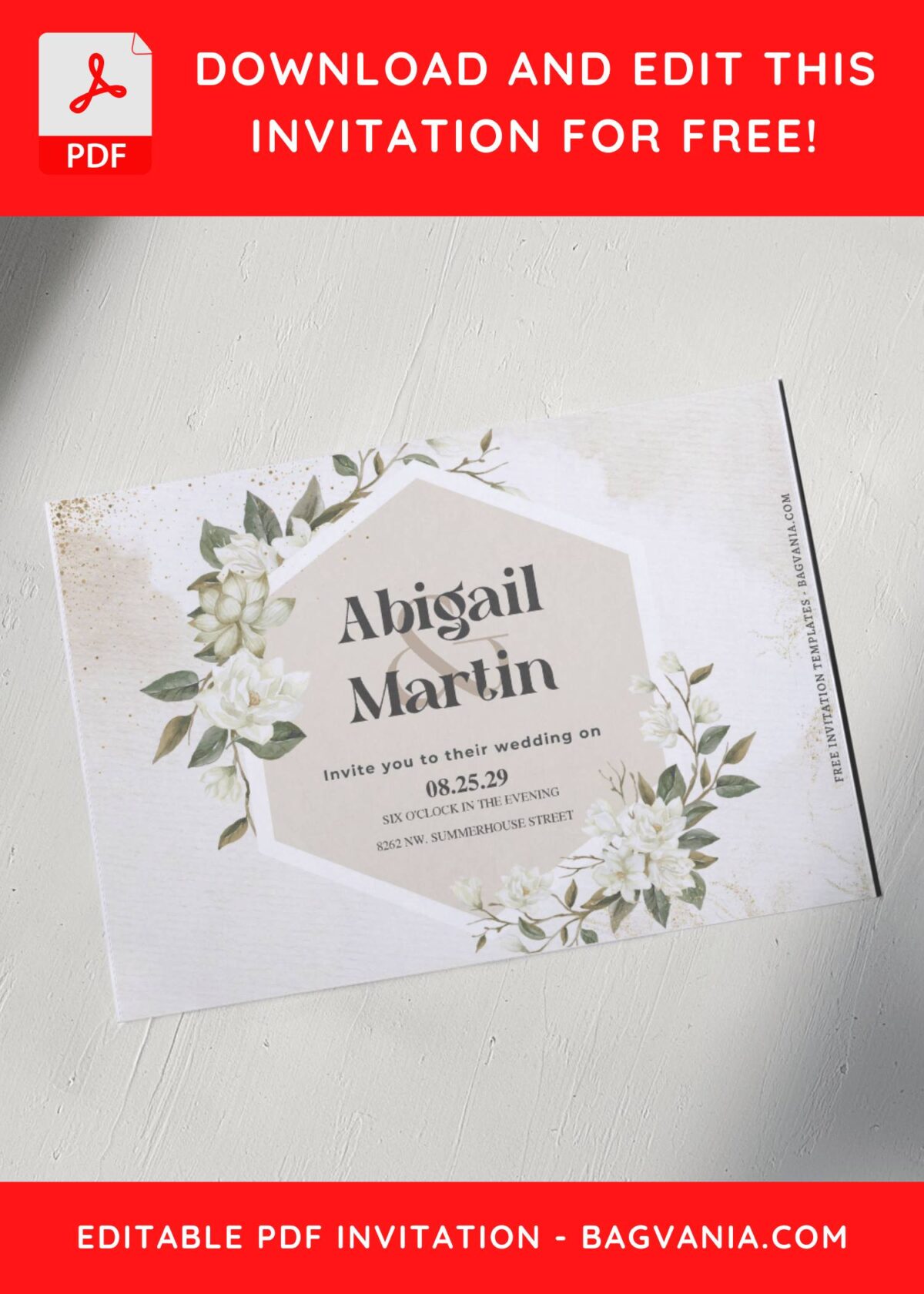 Watercolor Magnolia and Poinsettia Wedding Invitation