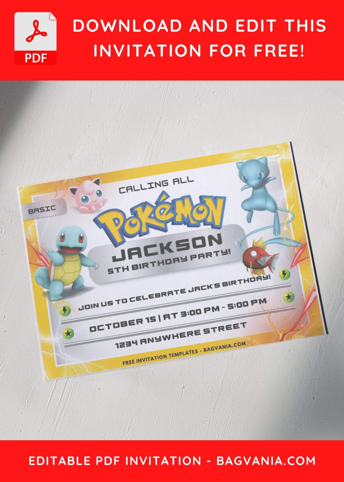 Pokemon Mewtwo Birthday Invitation 