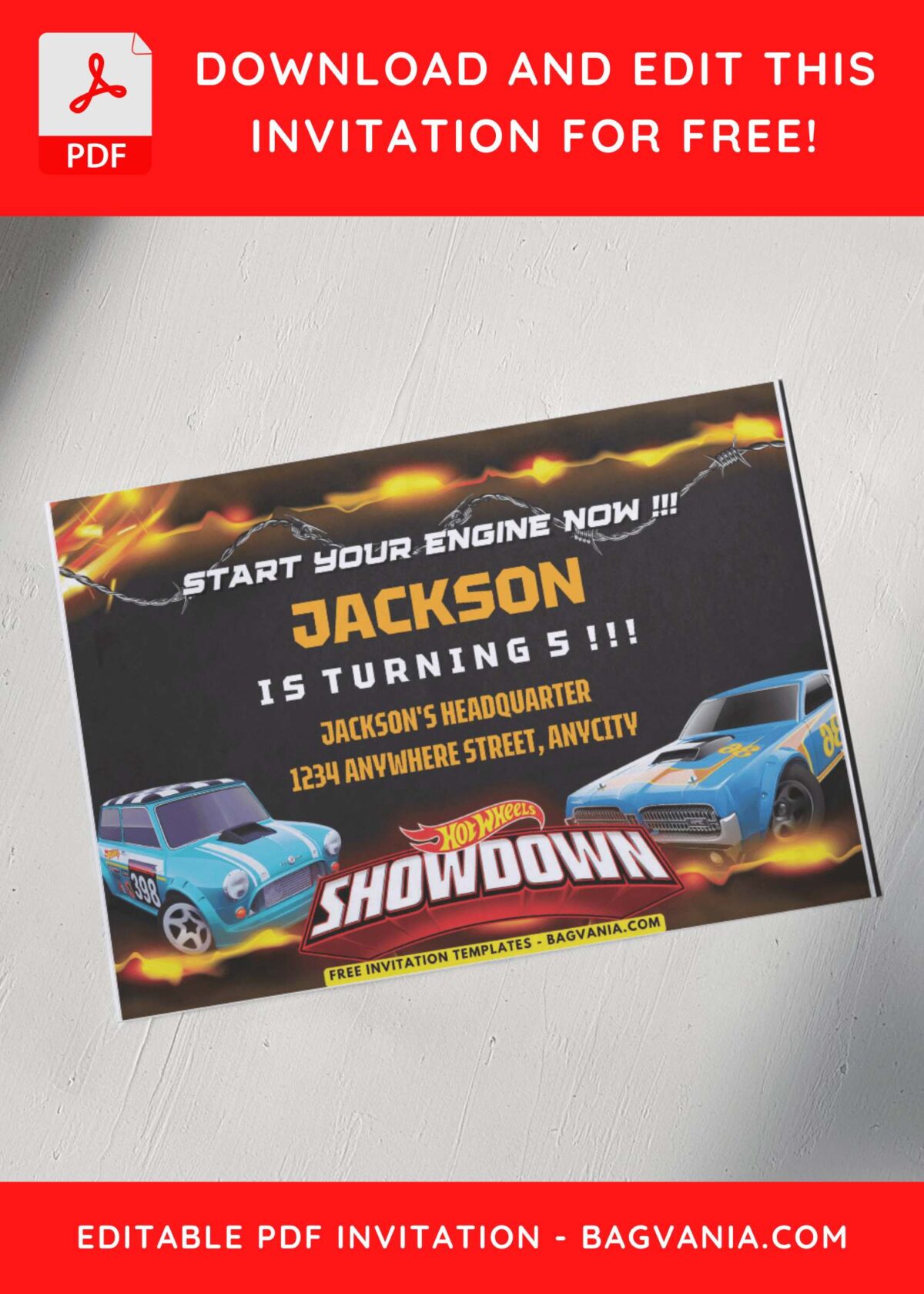 Hot Wheels Mini Cooper and Mustang Birthday Invitation 