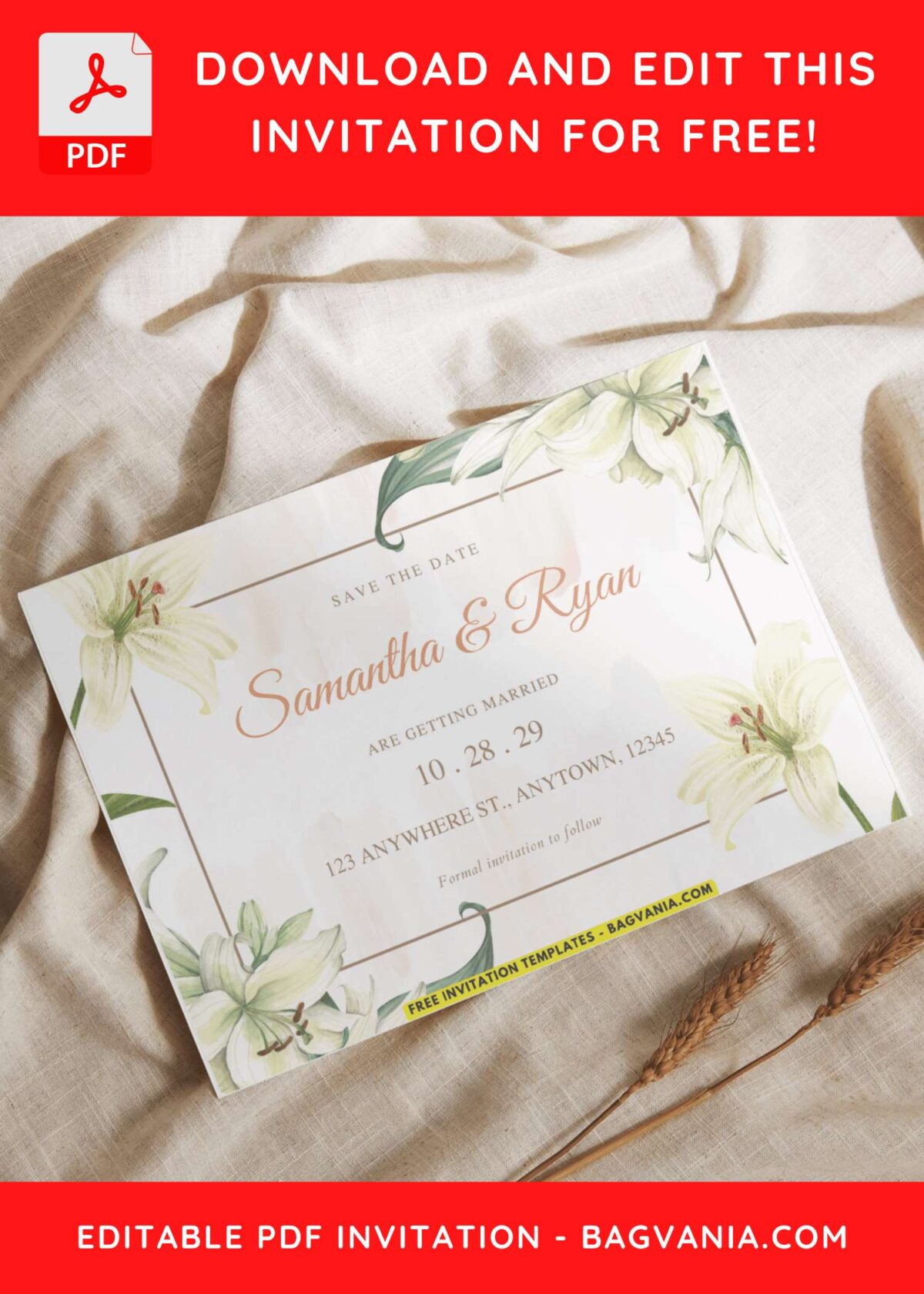 Gorgeous Lily and greenery wedding invitation