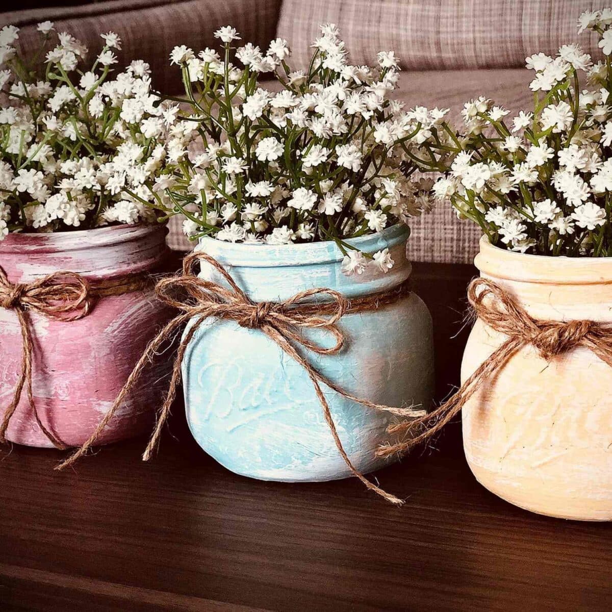 Baby's Breath flower arrangement in mason jars