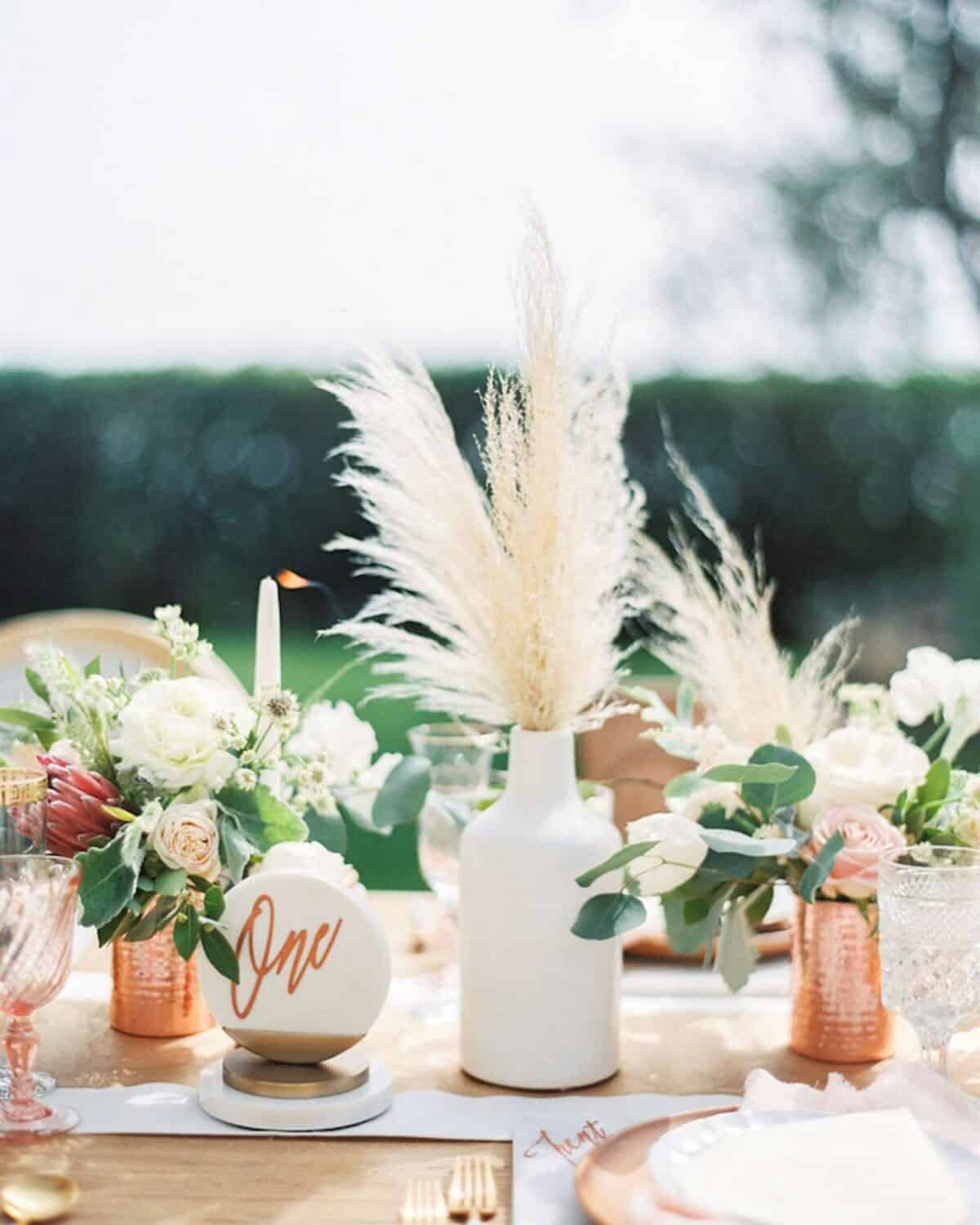 Pampas Grass Centerpiece in white vase