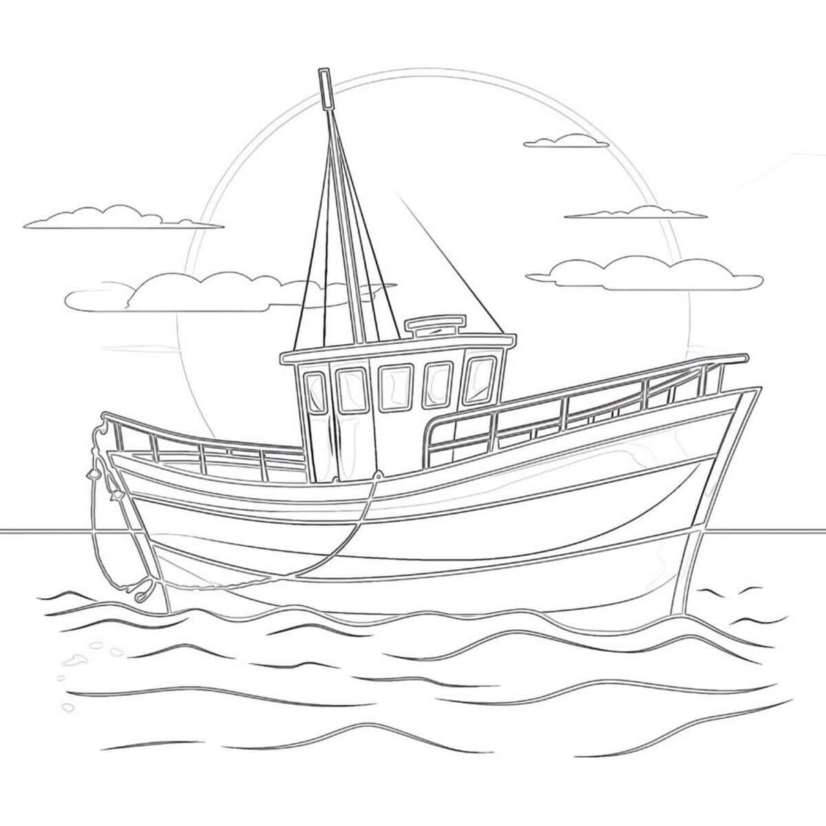 Fishing Boat Coloring Page Template