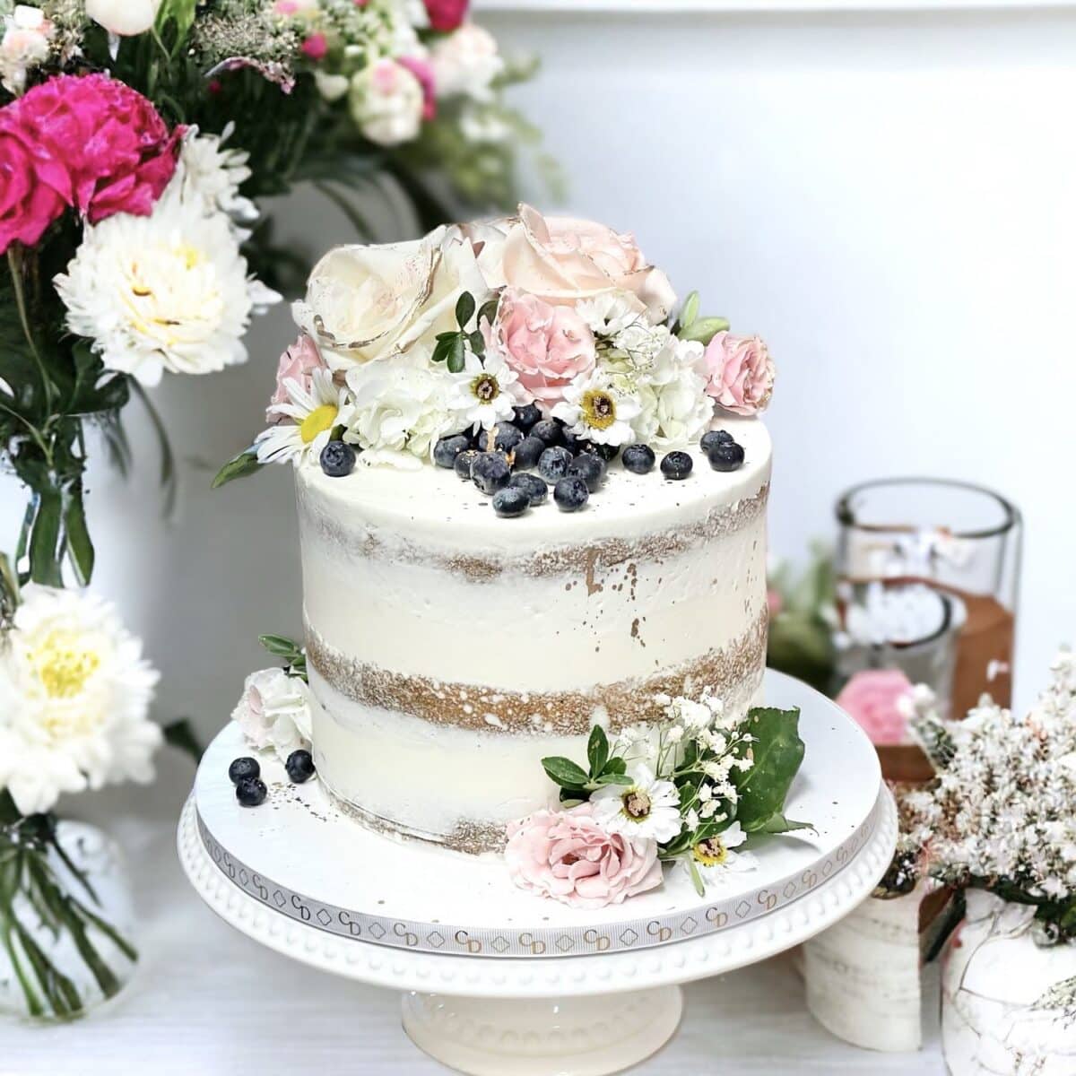 Fresh Flower Naked Wedding Cake