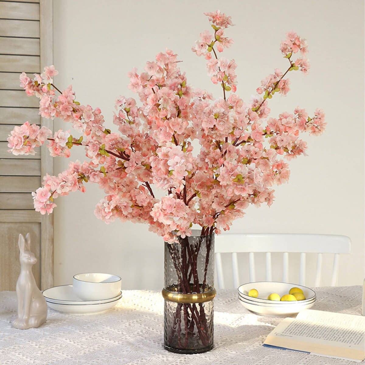 Faux Cherry Blossom In Clear Vase