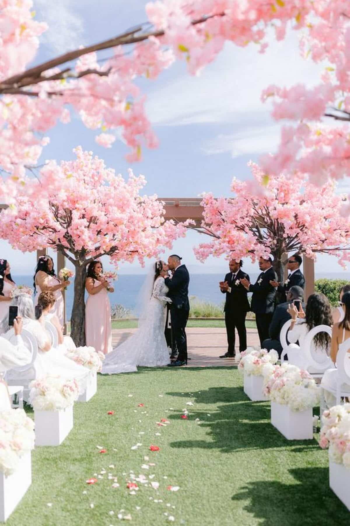 Pink Floral Wedding with Cherry Blossom Sakura trees