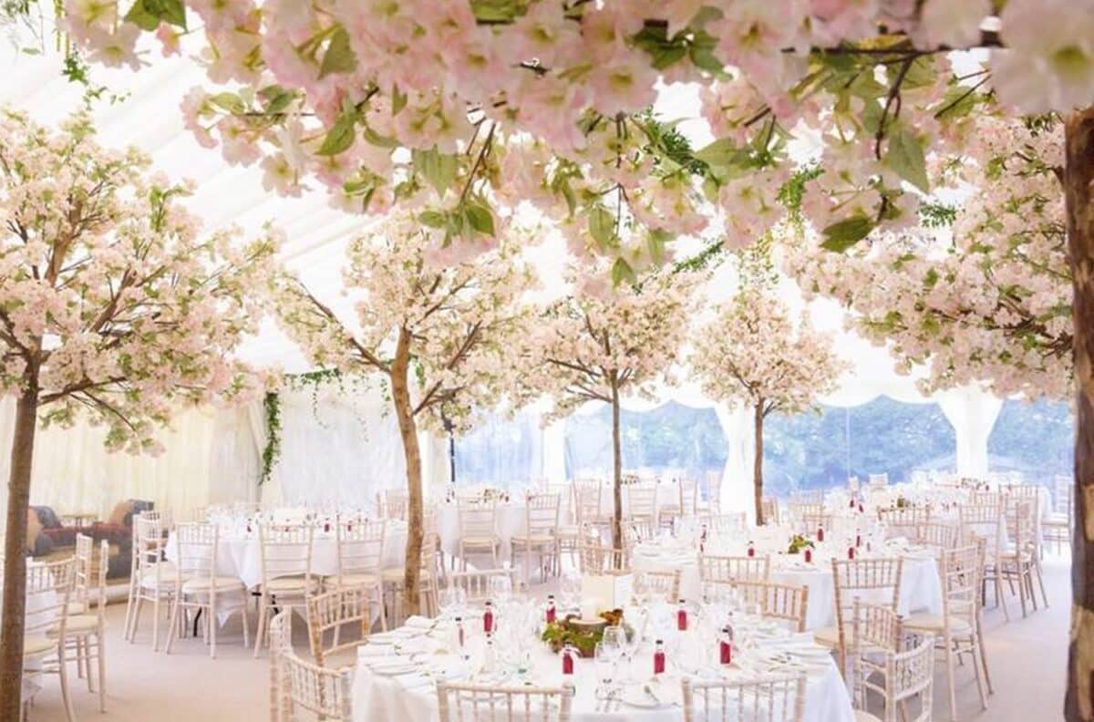 Indoor Cherry Blossom Wedding Decor