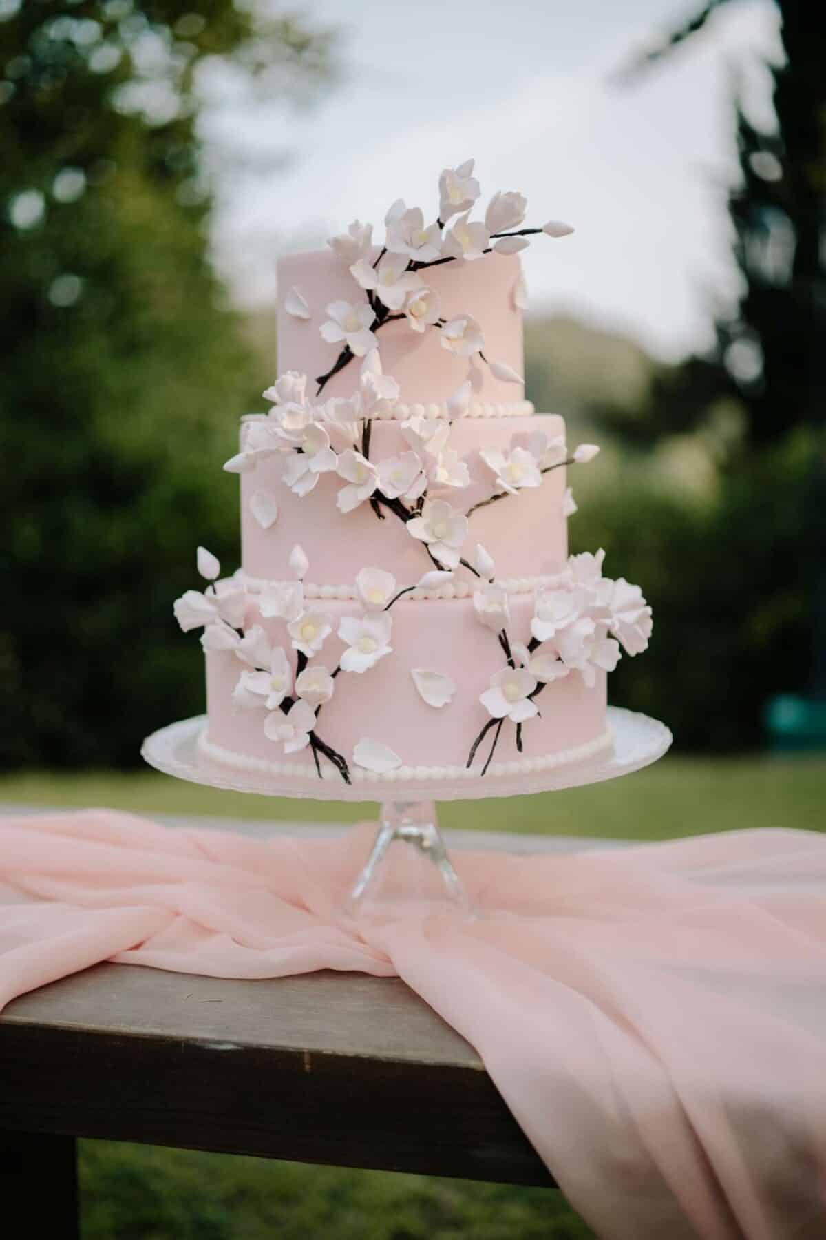 Beautiful White Buttercream Cherry Blossom Wedding Cake