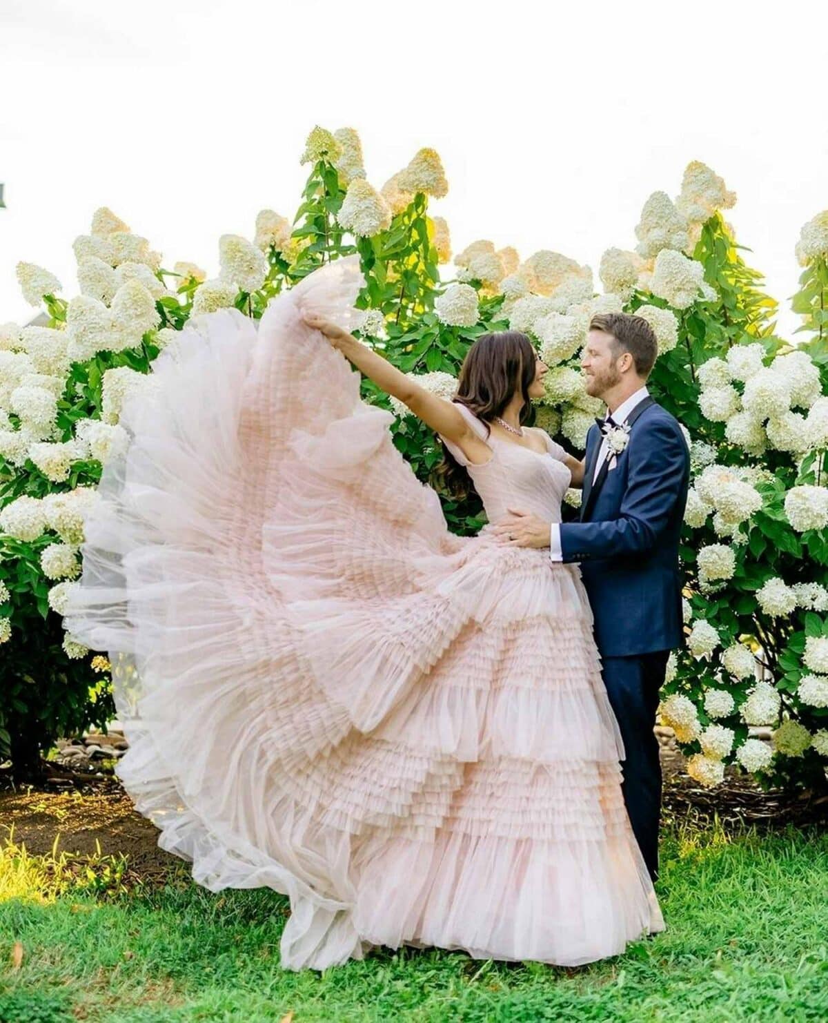 Gorgeous Bride In Flowy Pastel Blush Dress