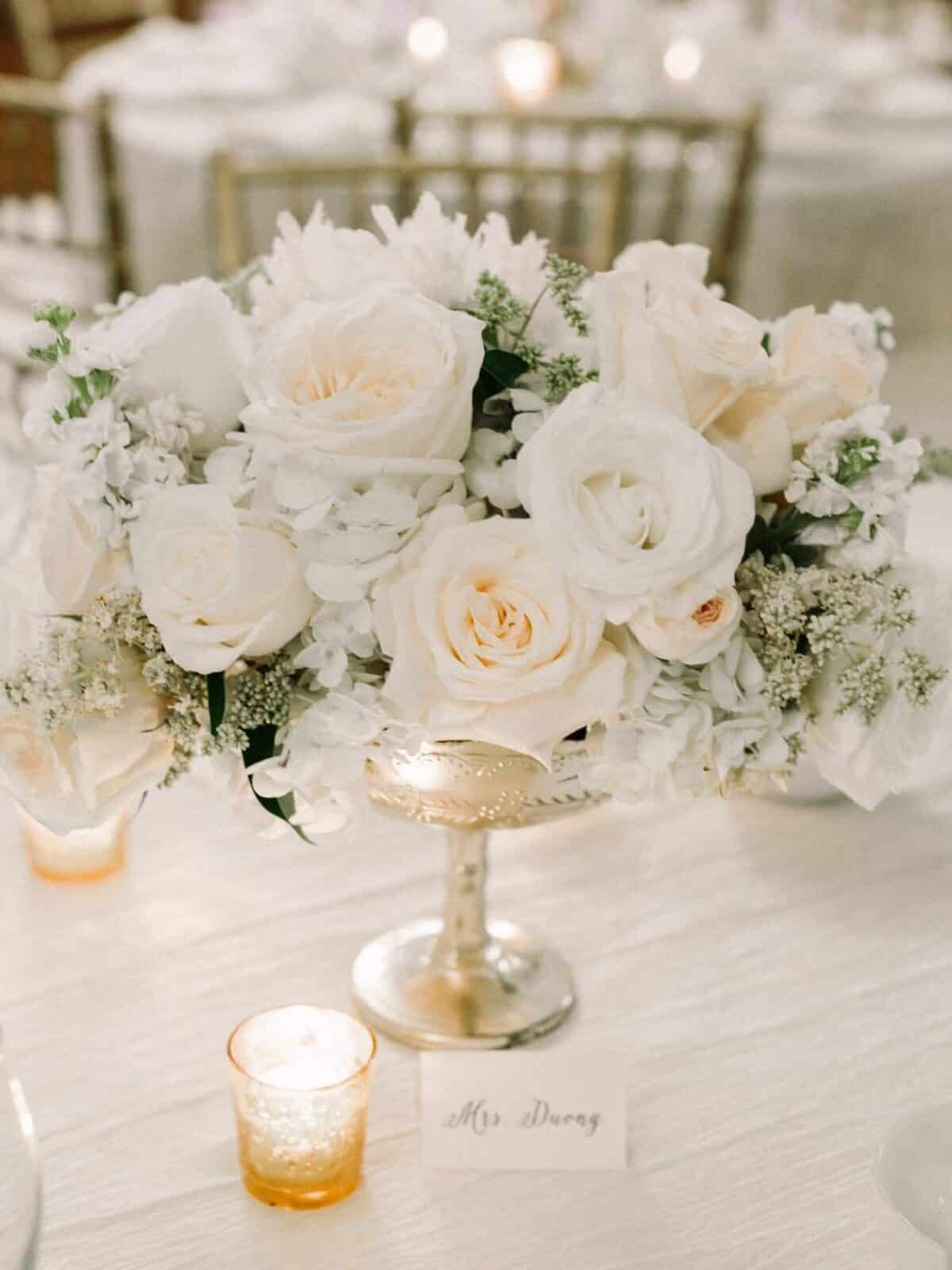 White And Blush Roses centerpiece