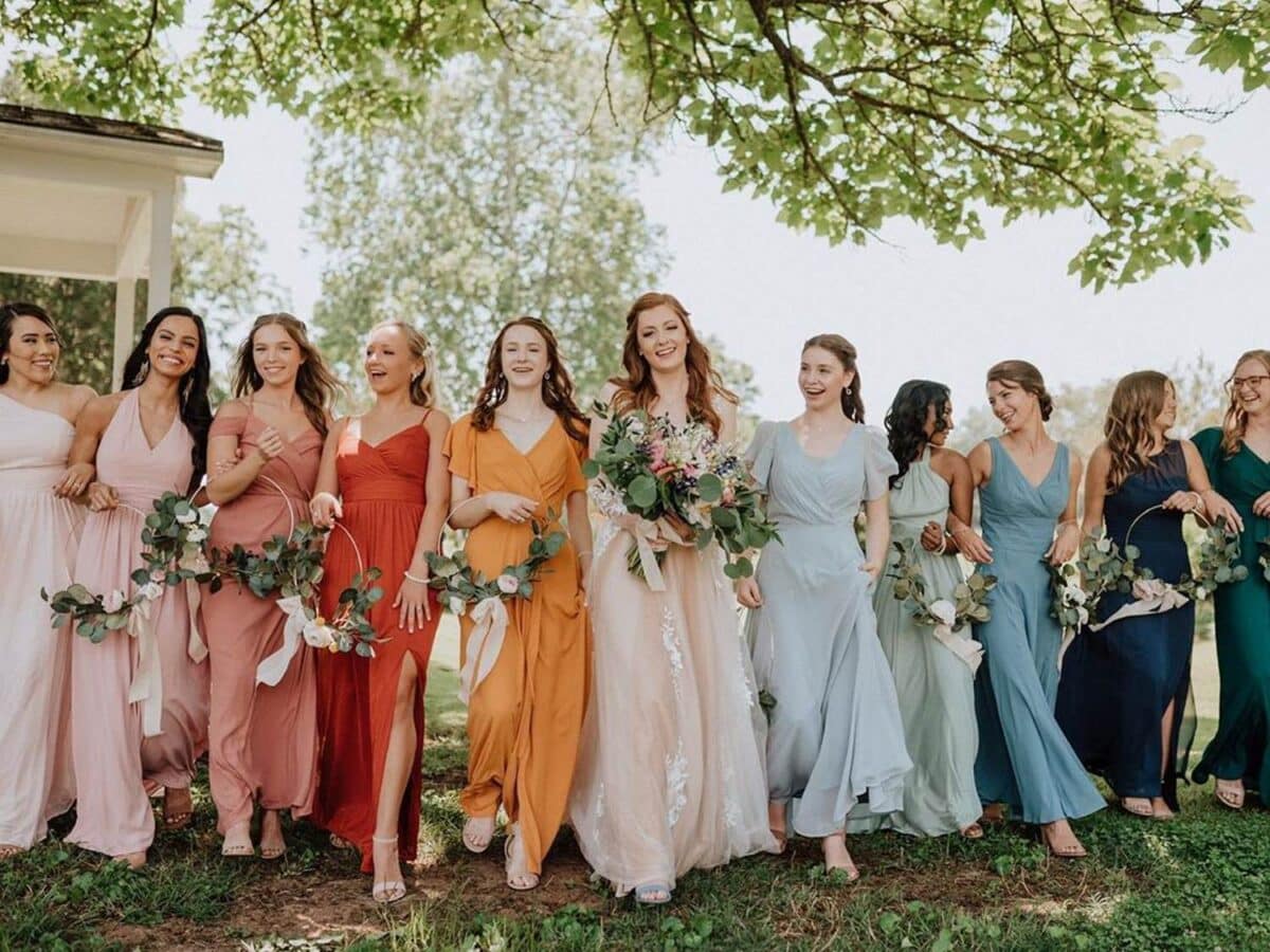 Beautiful Bride and Bridesmaids in Summer Wedding Attire Style