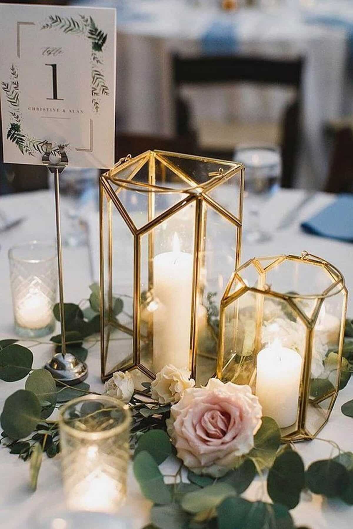 Geometric Lantern & Candles