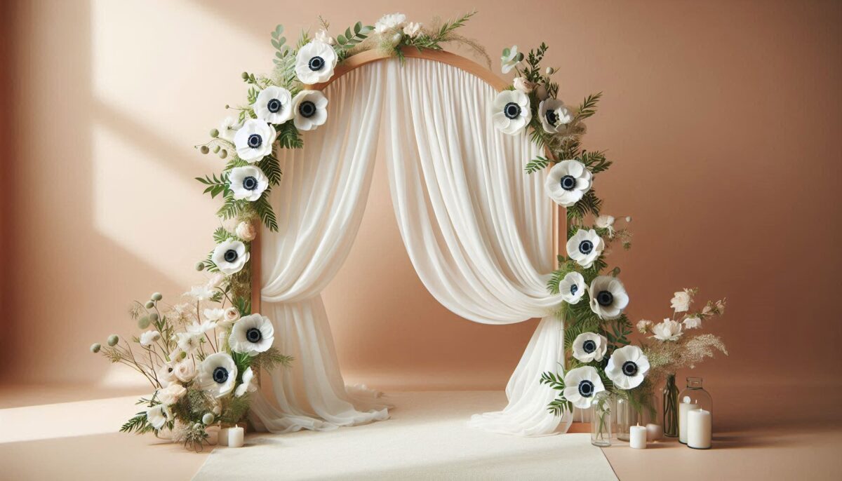 gorgeous Wedding Arch with Wooden frame and flowy curtain