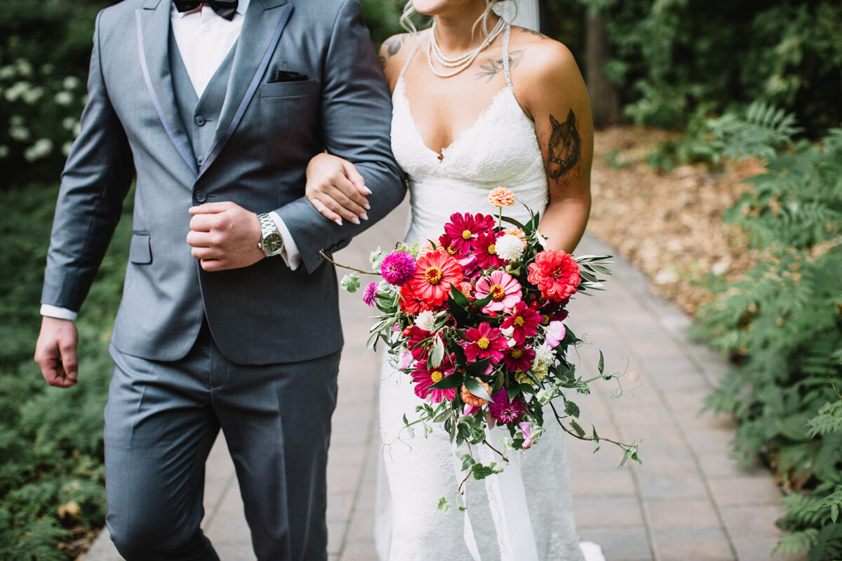 Bride holding floral bouquet