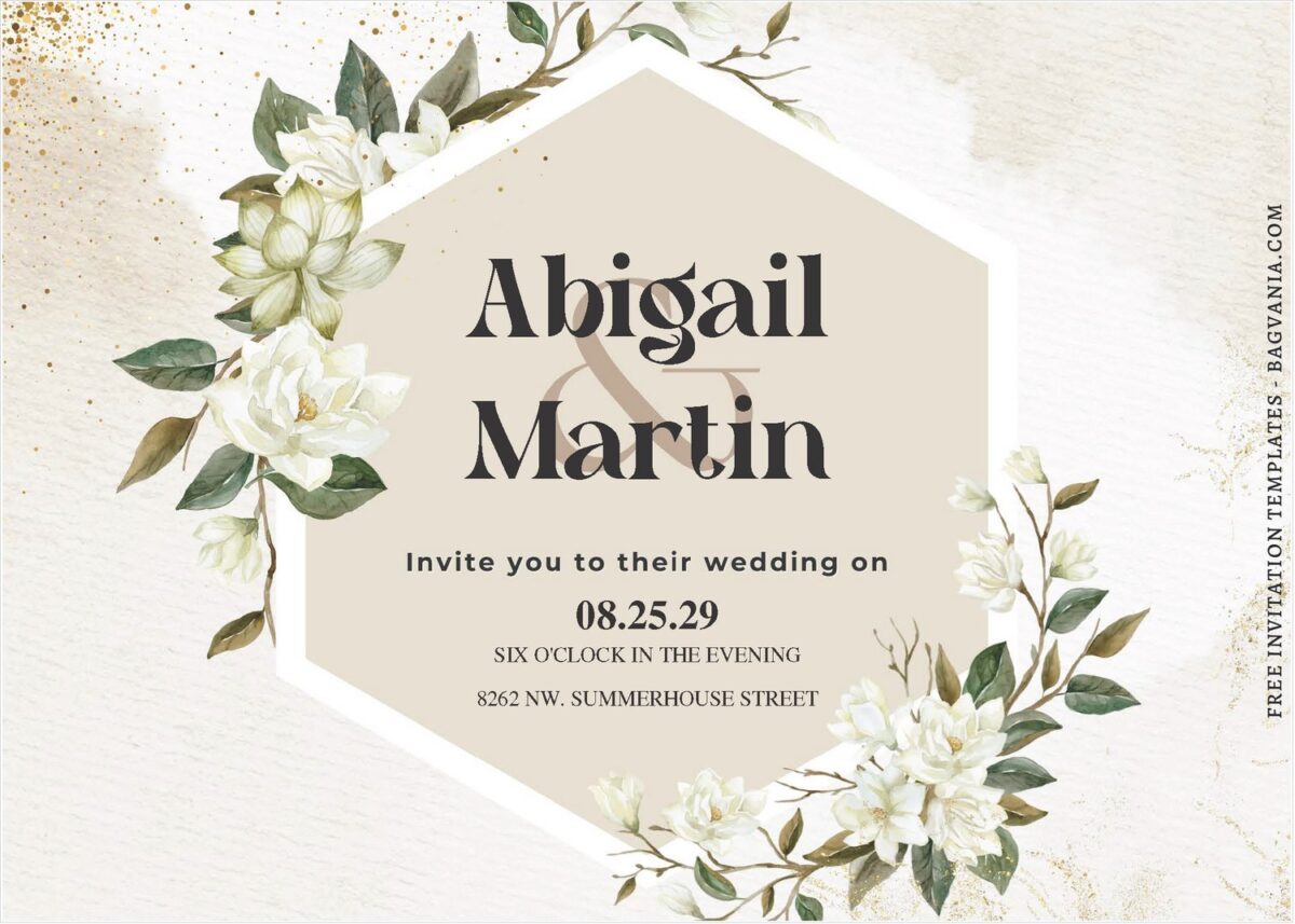 Hexagon Shaped Text Box floral wreath wedding invitation