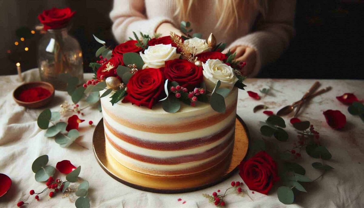 Naked cake with fresh flowers